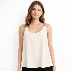 Topshop Cream Sleeveless Top with Embellished Straps - Size US 8